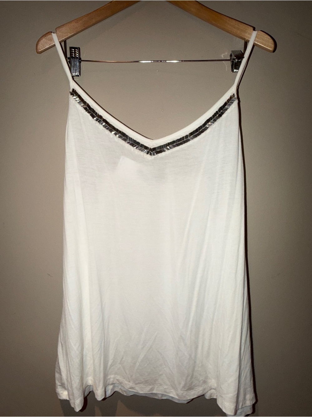 Vanity White Beaded V-Neck Cami Tank NWT XL
